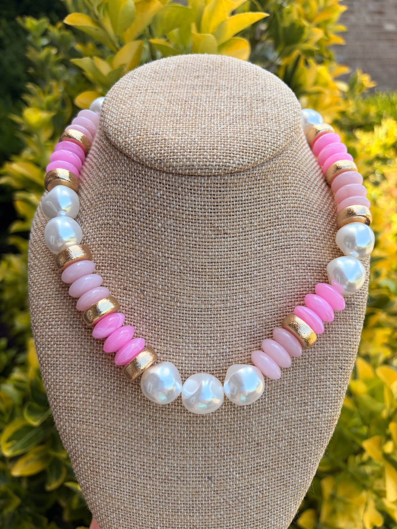 Pink Rondelle &amp; Pearl Necklace
