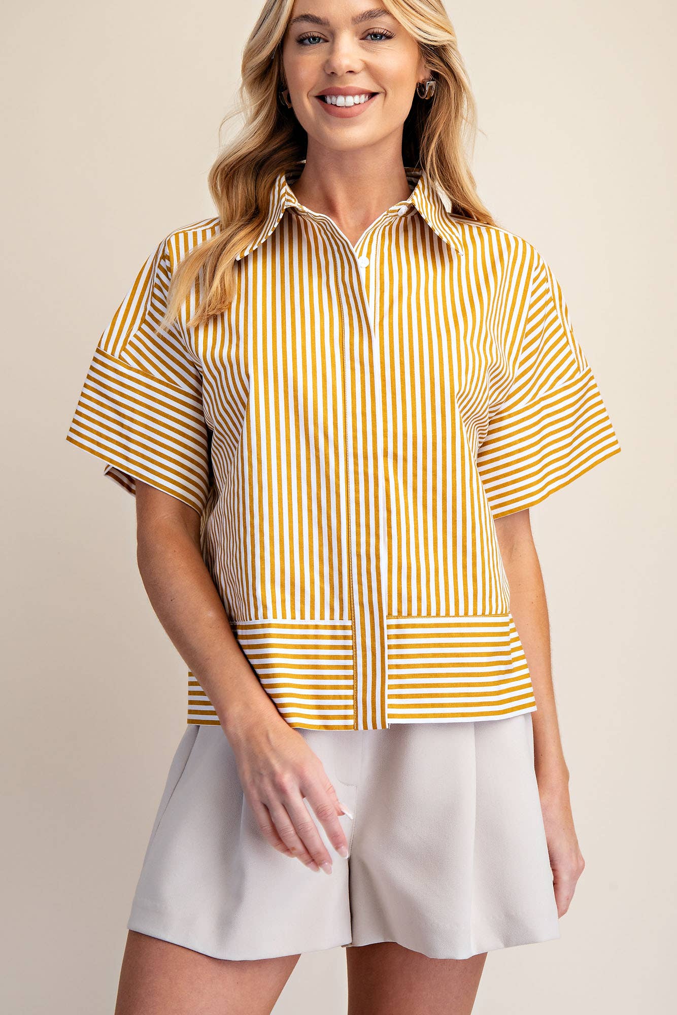 Portside Button Down Top-Yellow