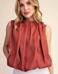 Estelle Pleated Balloon Top-Rust