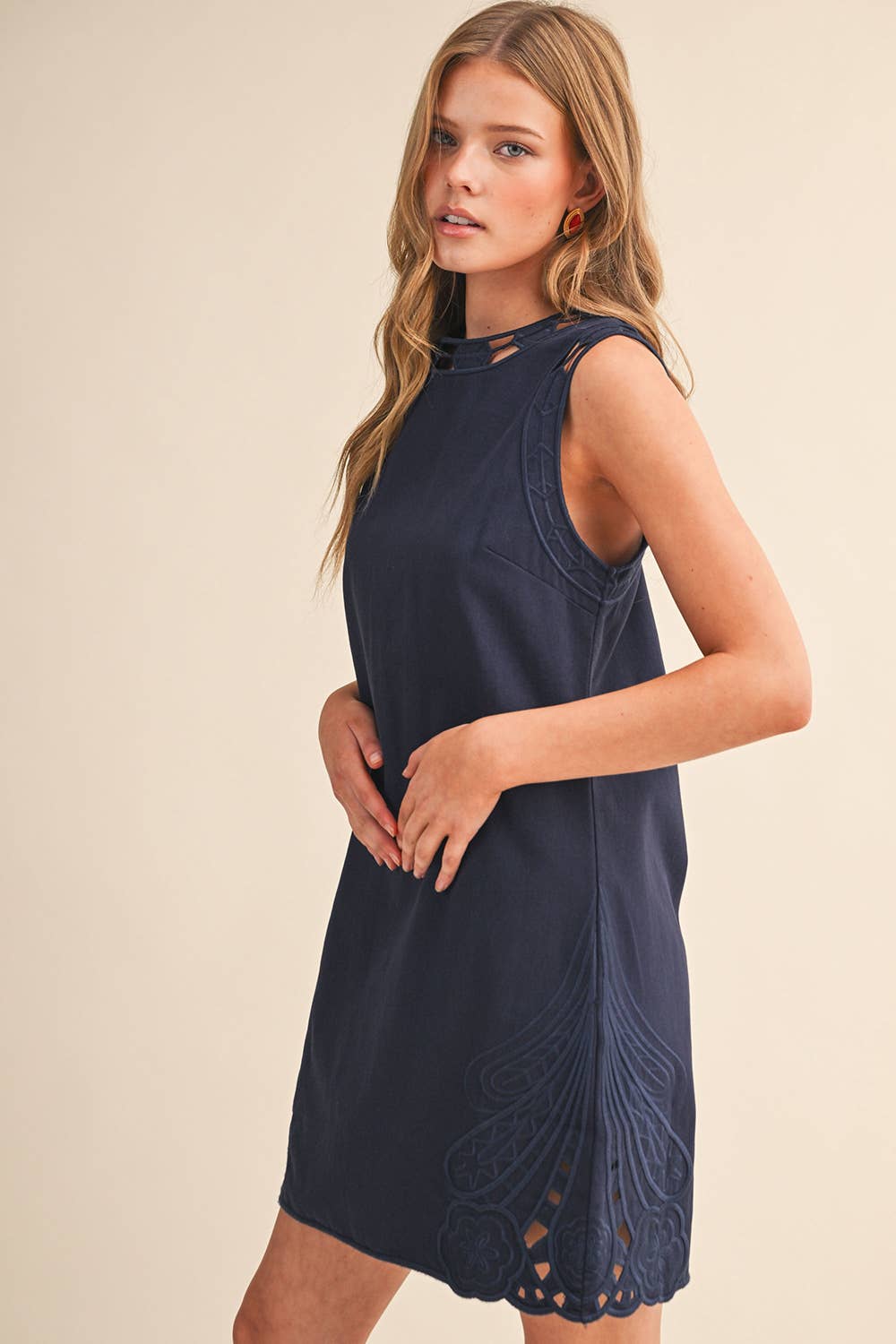 Light of Life Embroidered Dress-Navy