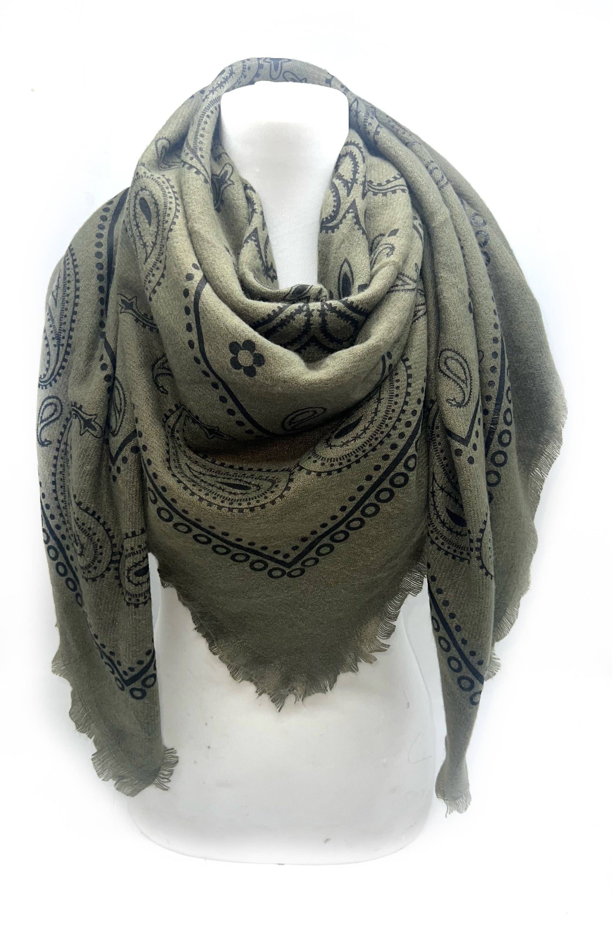 Old Town Paisley Scarf-Khaki