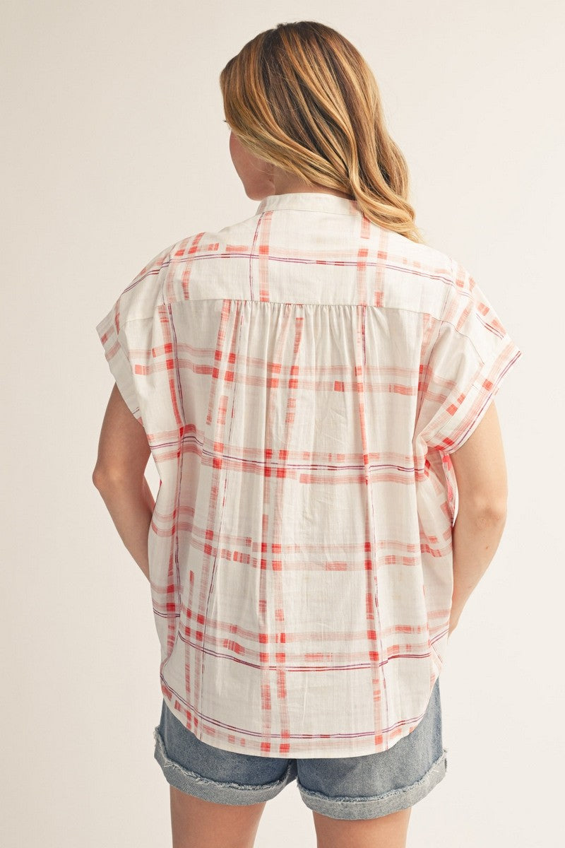 Sunset Picnic Button Down Top-Red