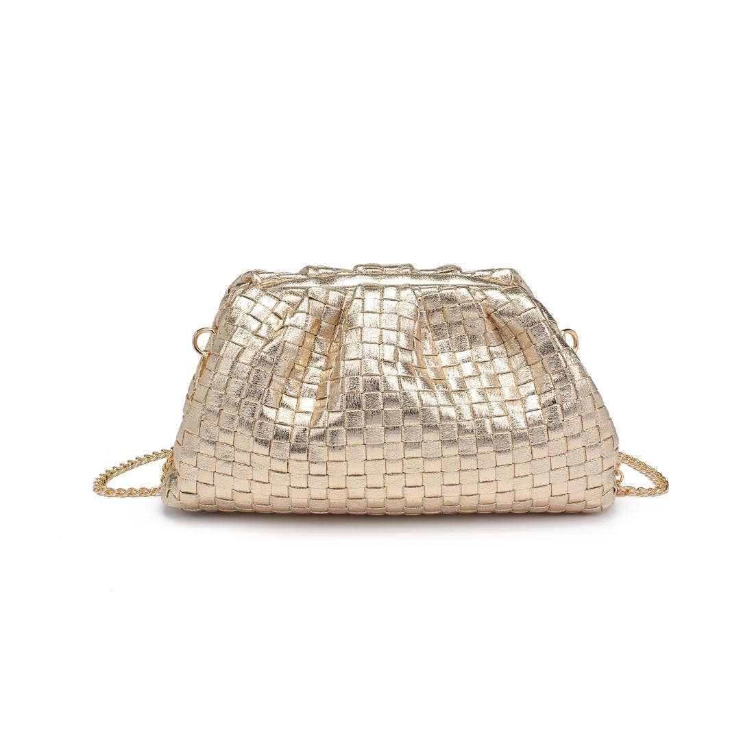 Tate Woven Frame Clutch-Gold