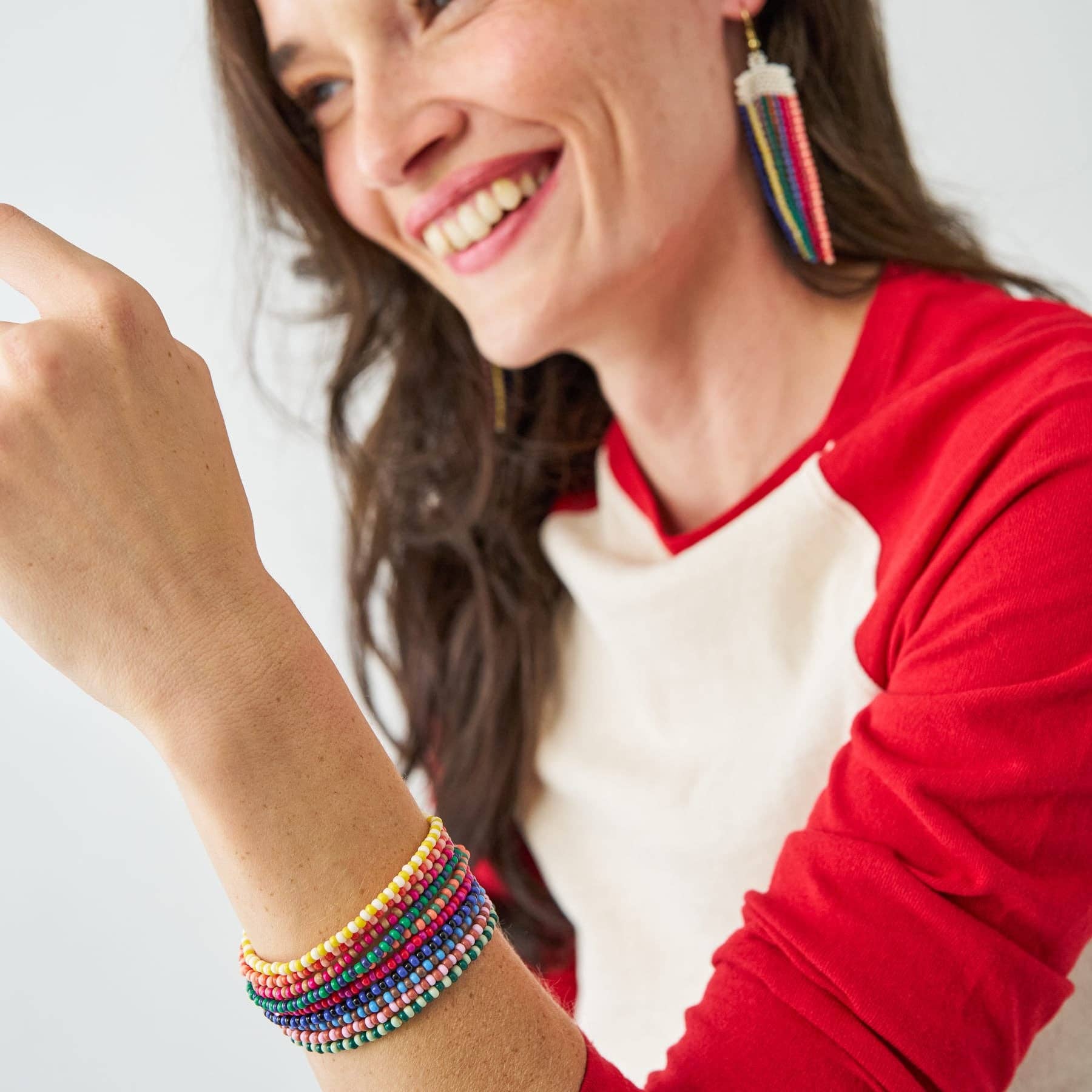 Sage Beaded Stretch Bracelets-Multi