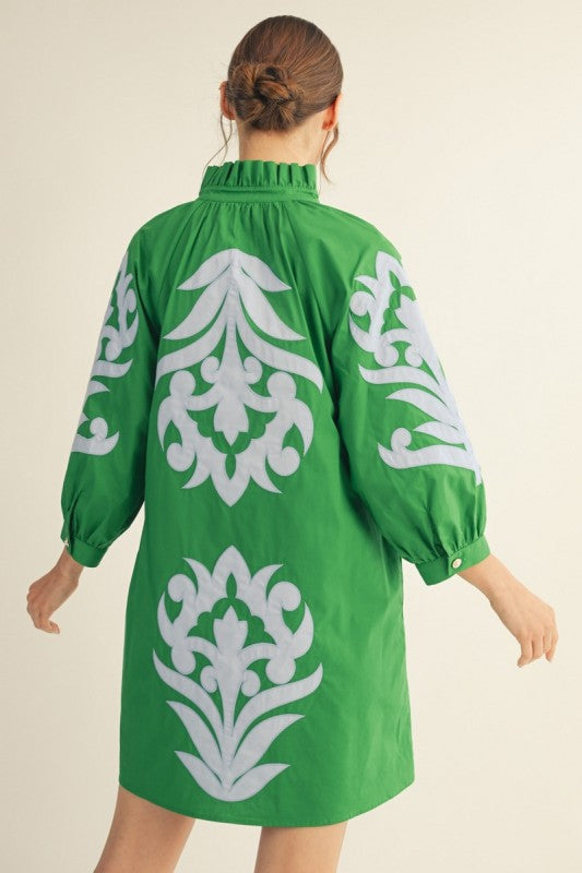 baroque green dress Isla Floral Baroque Dress-Kelly Green/Lt. Blue – Pomp & Circumstance  Boutique by Marie Earthman