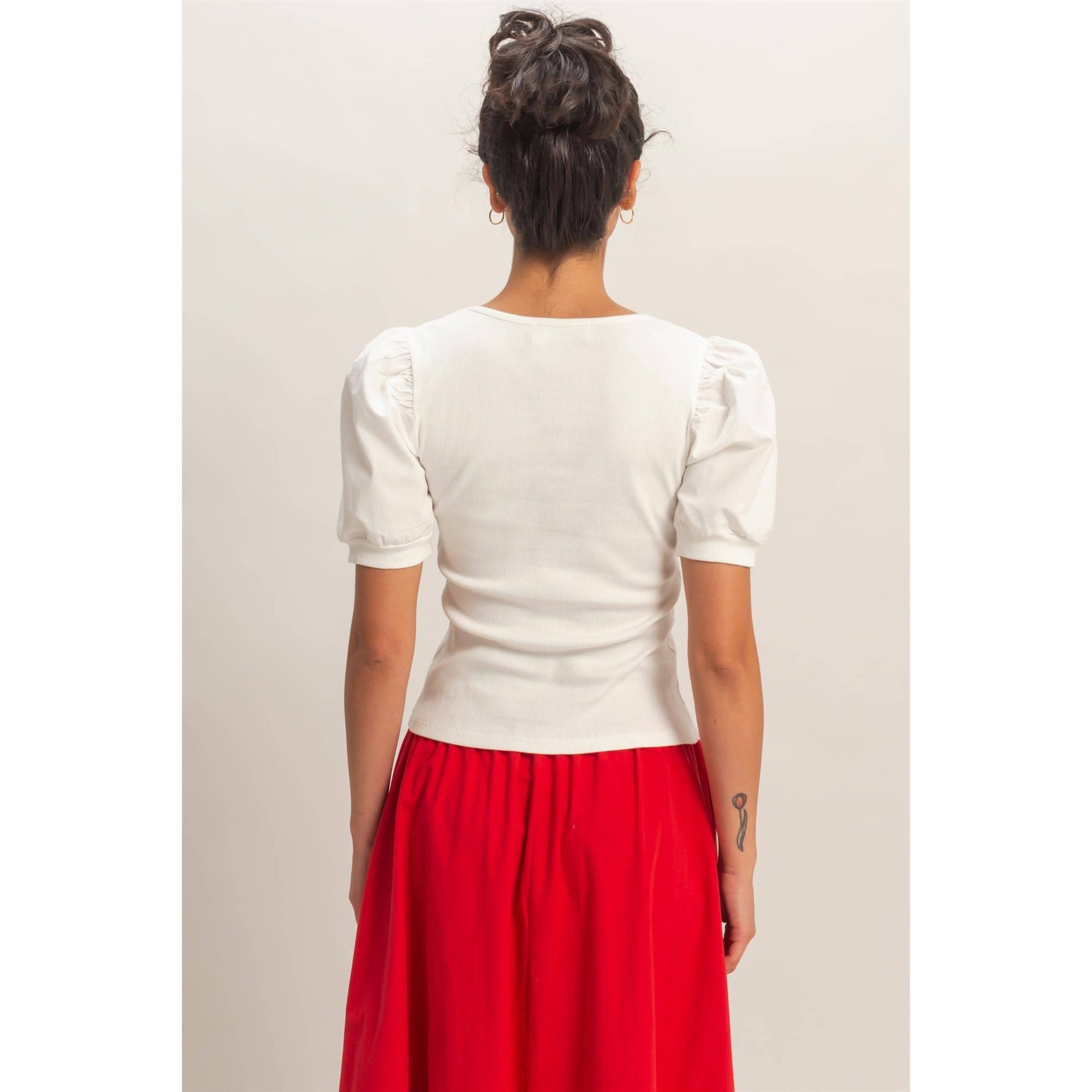 Perfect Fit Puff Sleeve Top-White