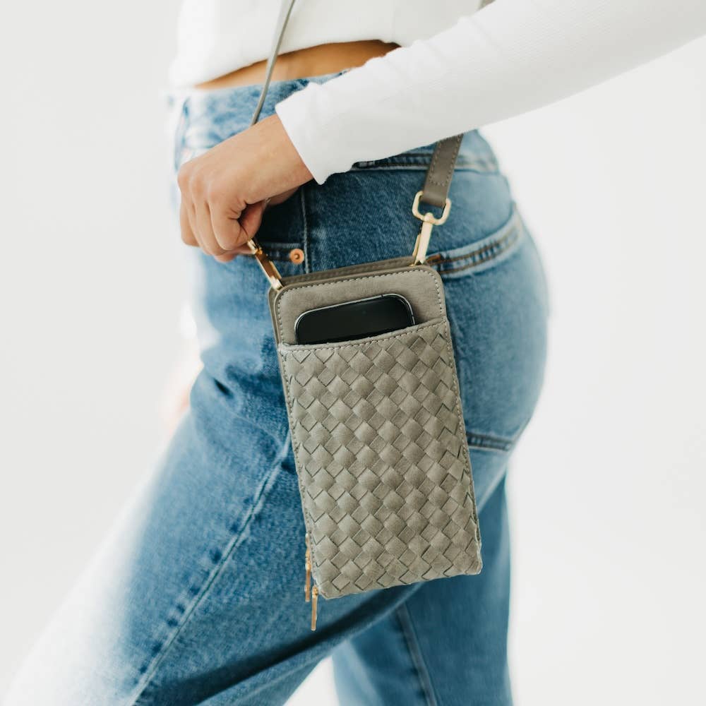 Woven Double Duty Phone Bag- Woven Gray