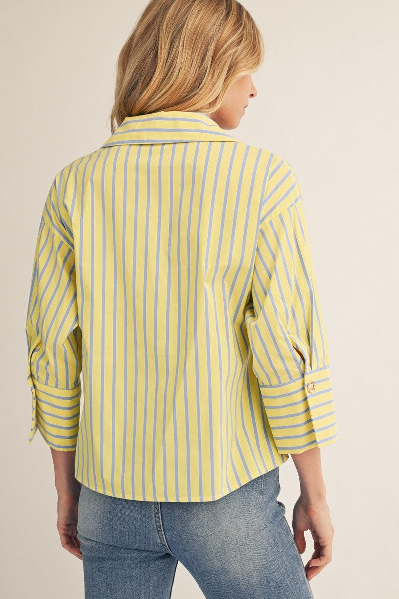 Isabella Stripe Collared Top-Yellow