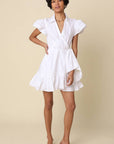 Avah Ruffle Wrap Mini Dress-White