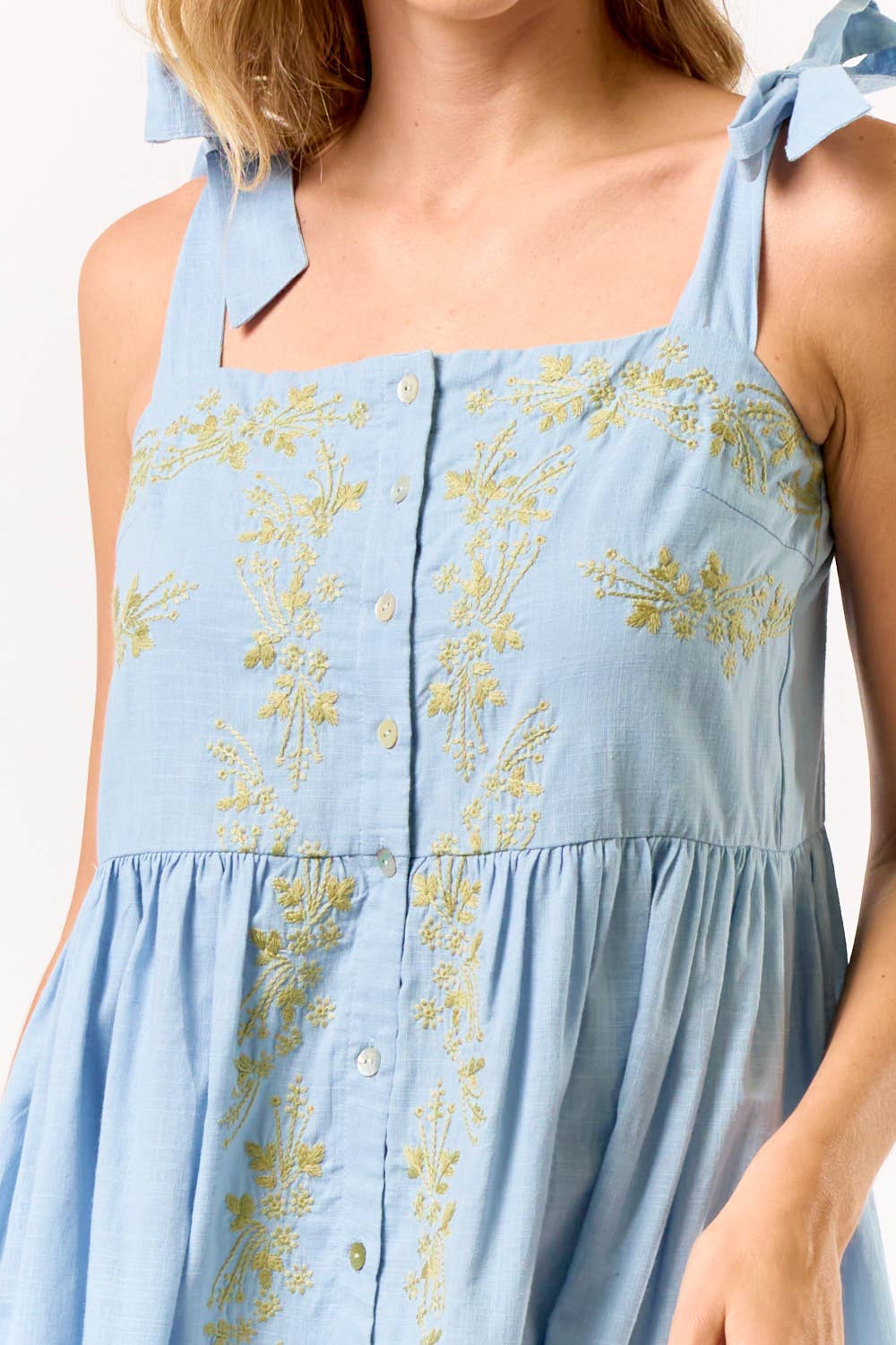 Vivid Vision Embroidered Dress-Light Blue
