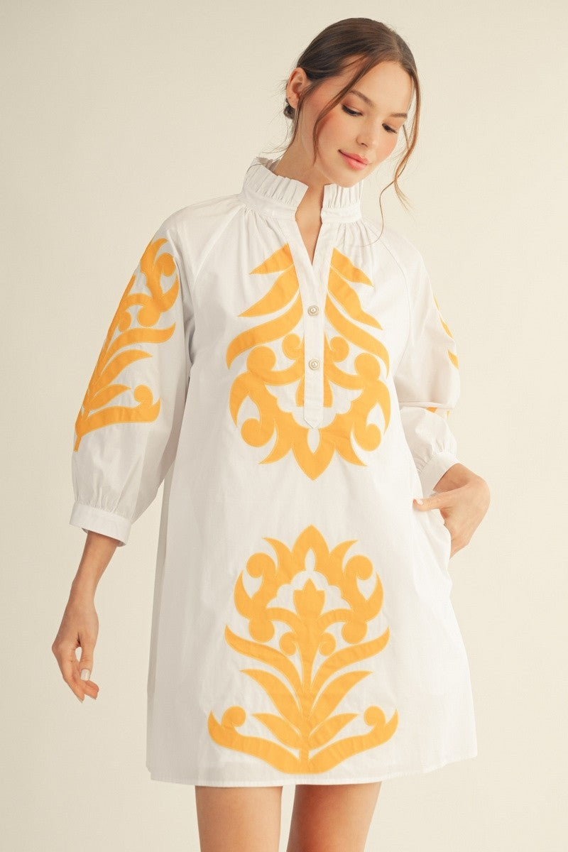Isla Floral Baroque Dress-Sunflower/Off White