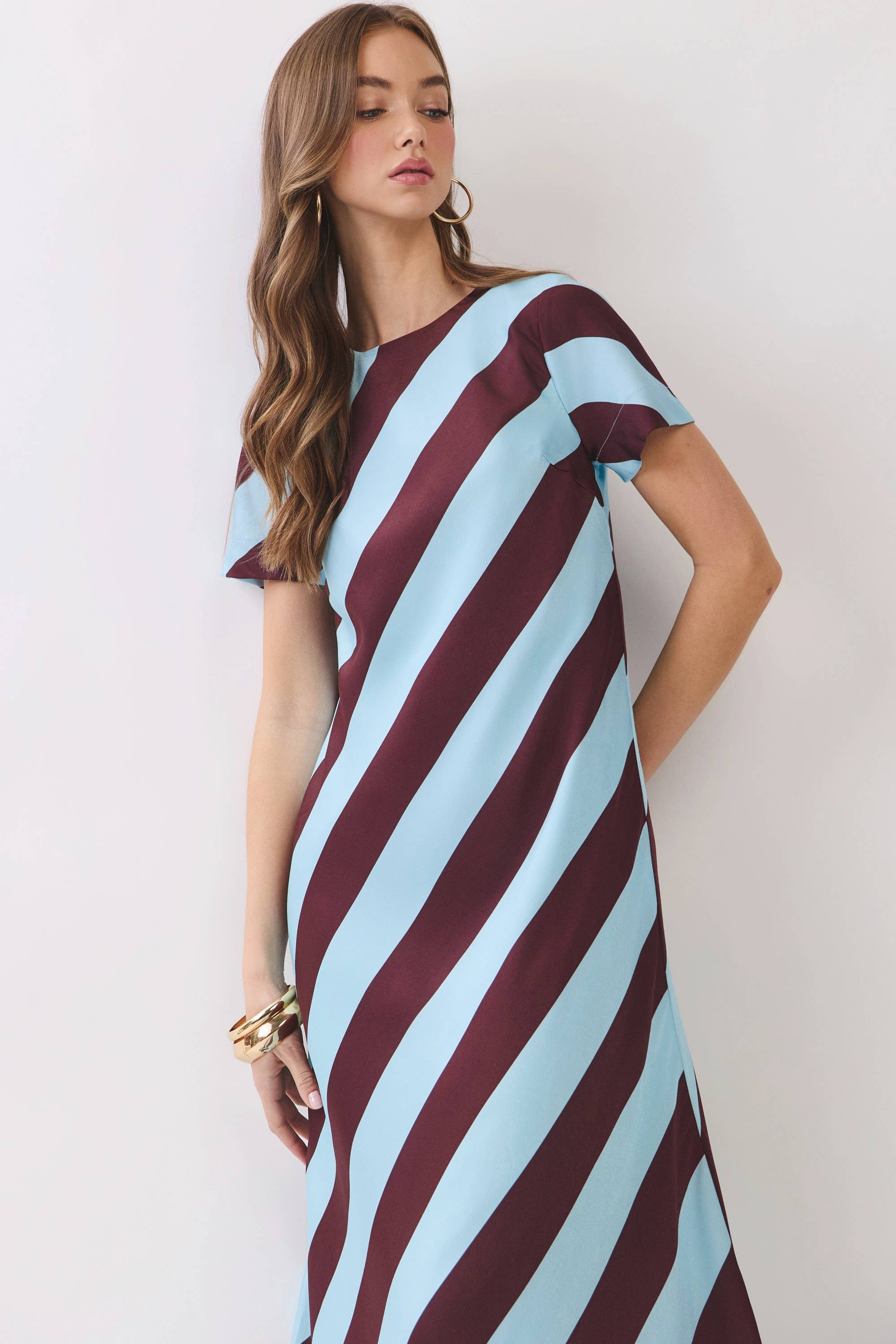 Azure Affair Stripe Maxi Dress
