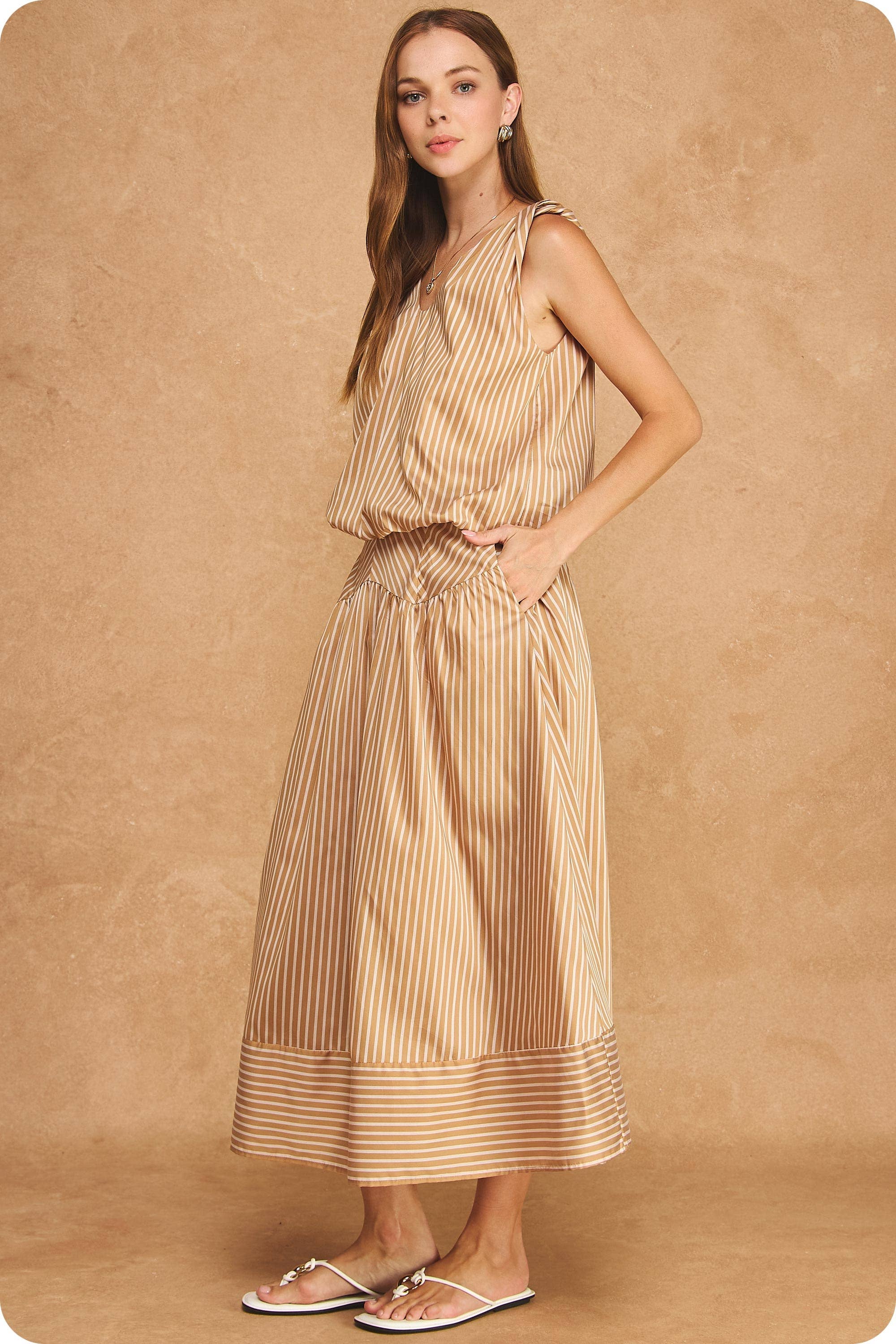 Breton Twisted Bubble Top-Tan/Blush