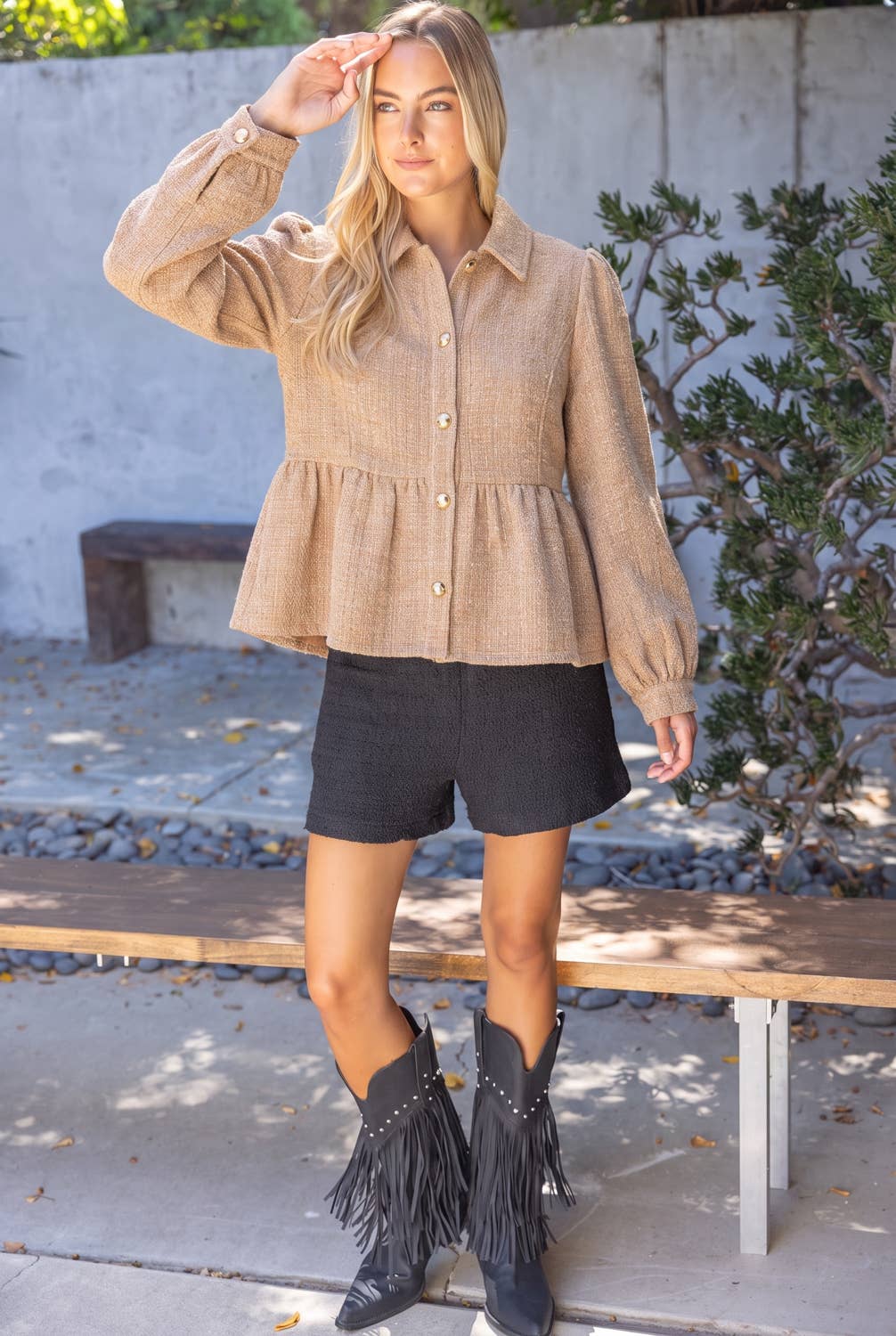 The Duchess Peplum Jacket-Tan