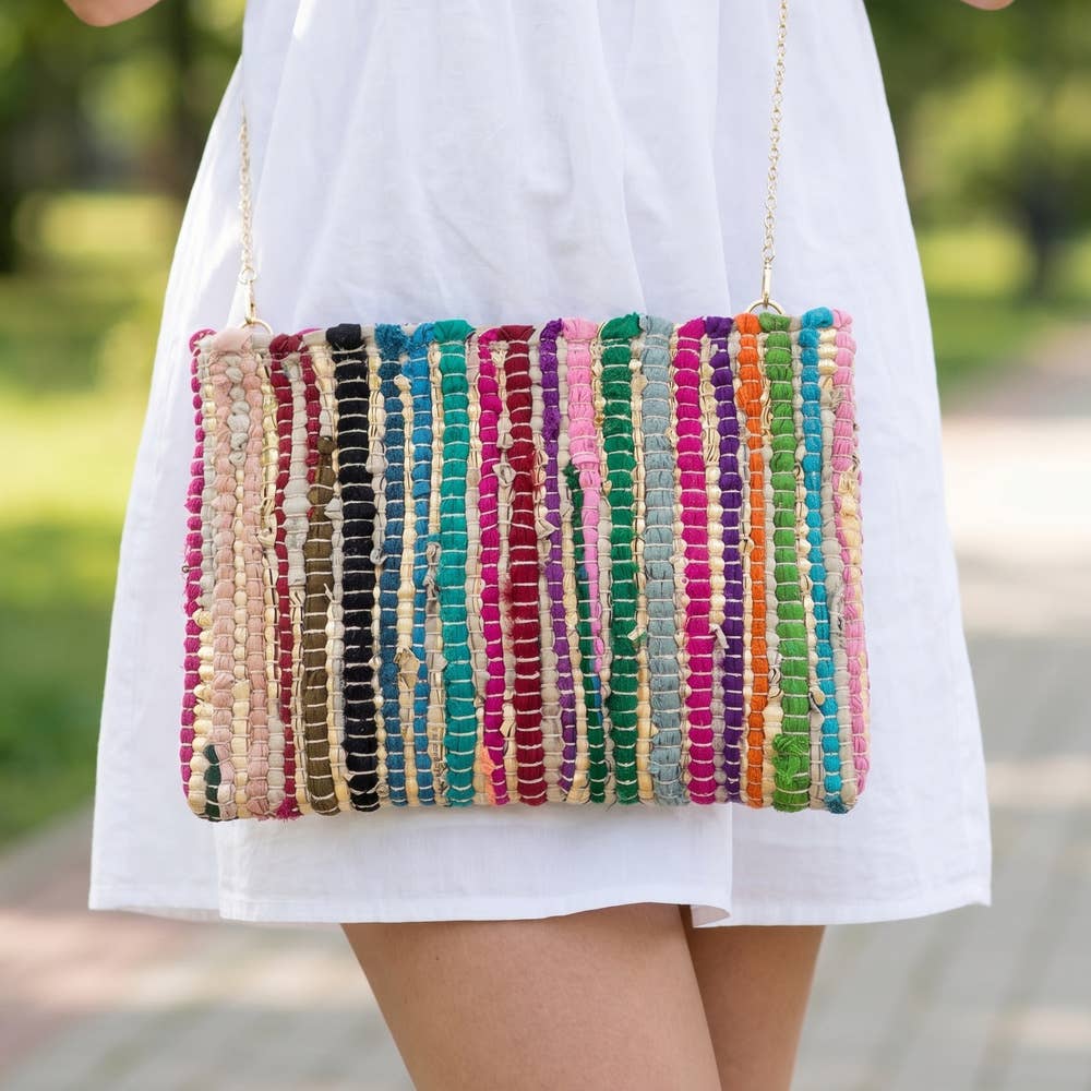Rainbow Metallic Stripe Clutch Bag