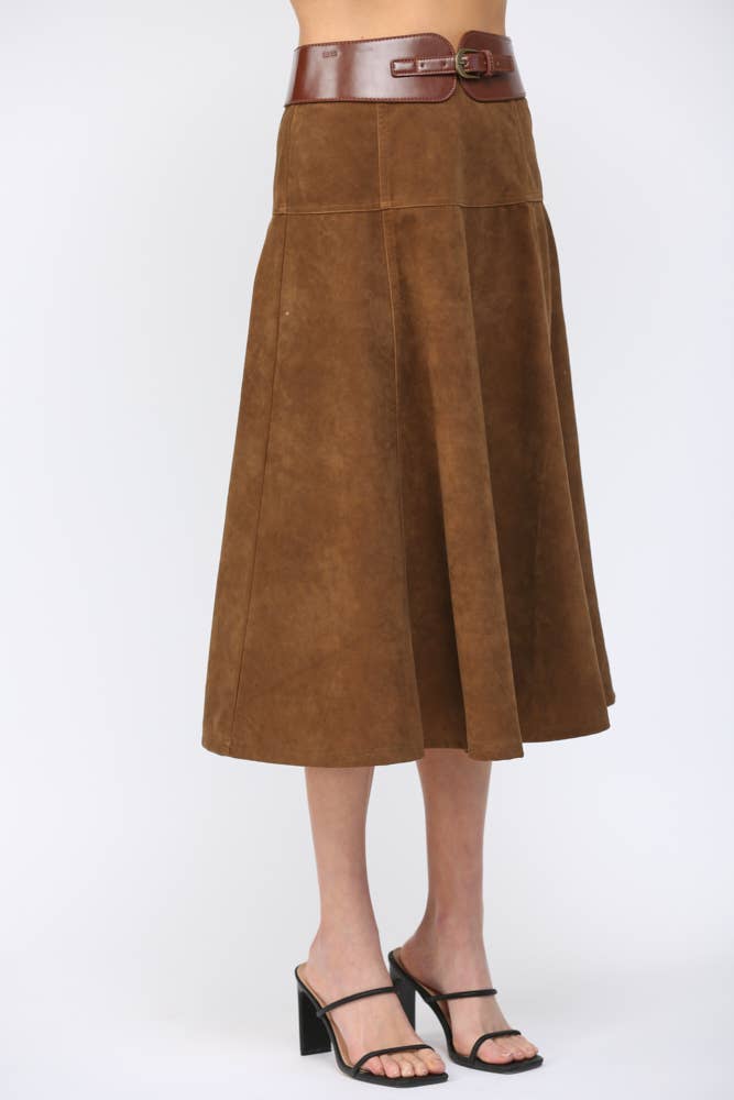 PREORDER: Fashion Walk Faux Suede Midi Skirt