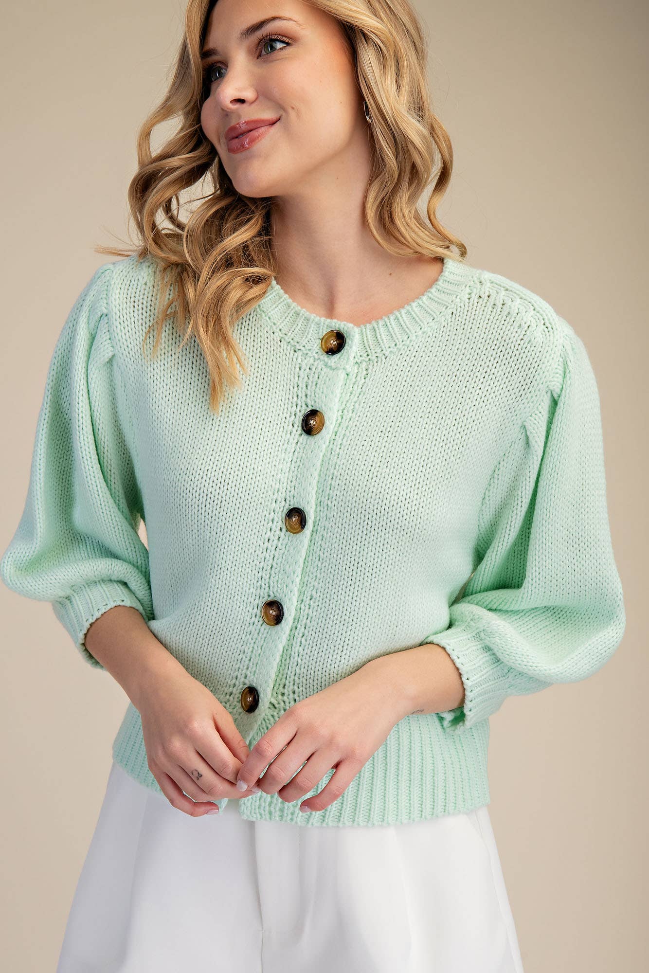 Travel Plans Button Down Sweater-Mint