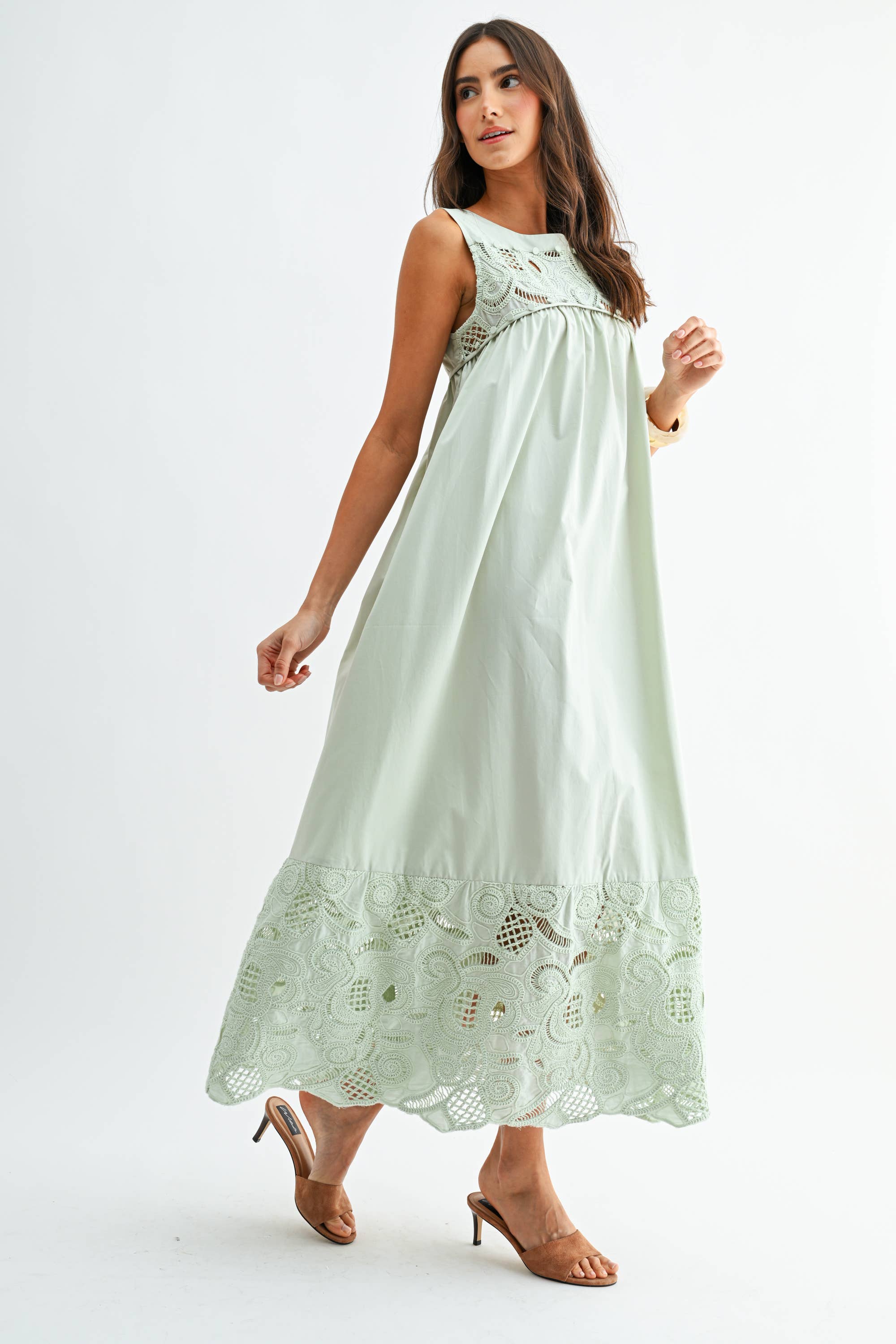 Desert Breeze Lace Maxi Dress-Sage