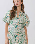 Peacock Puff Sleeve Midi Dress