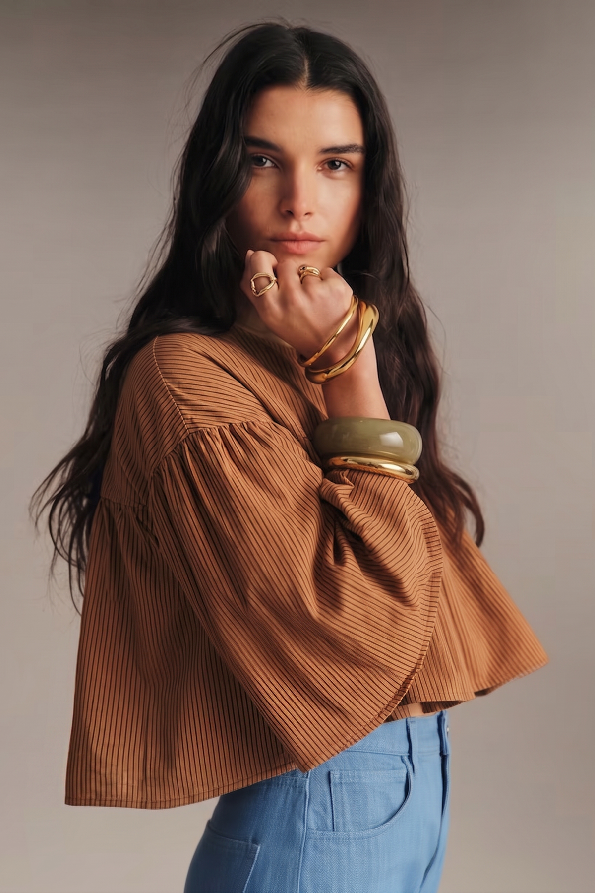 Swing Cape Stripe Top-Camel