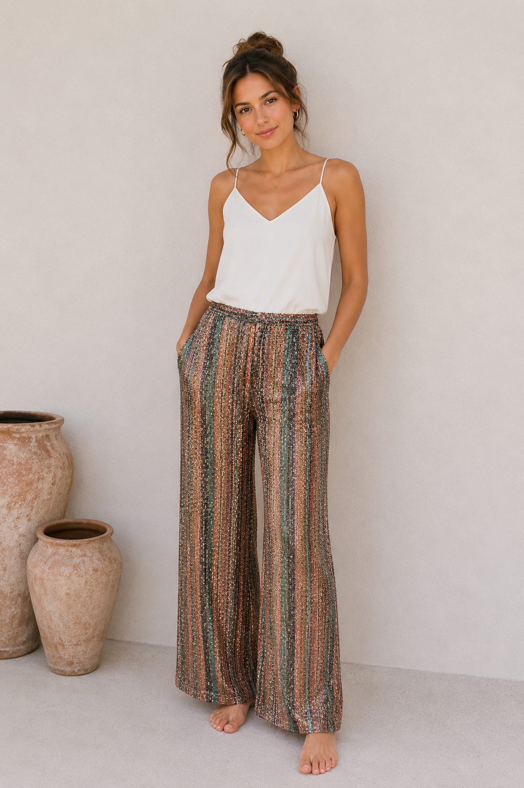 Dazzle Stripe Wide Leg Sequin Pants