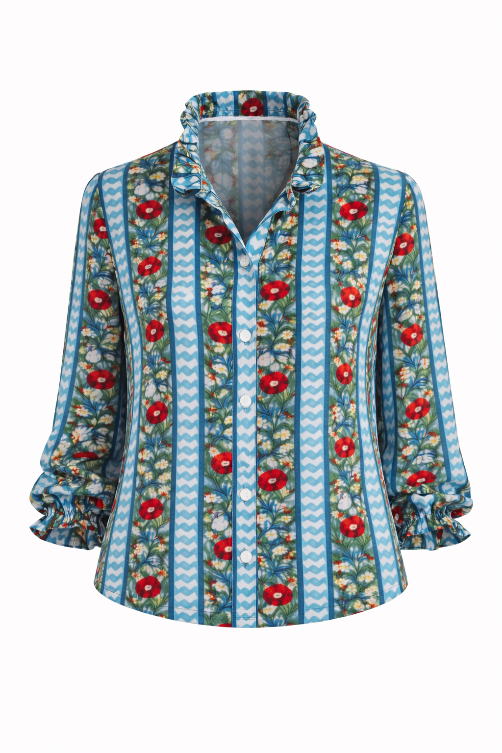 Modern Bloom Ruffle Top-Red/Blue