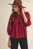 Marfa Bound Embroidered Top-Burgundy