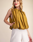 Estelle Pleated Balloon Top-Mustard