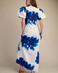 Camellia Puff-Sleeve Maxi Dress-Royal