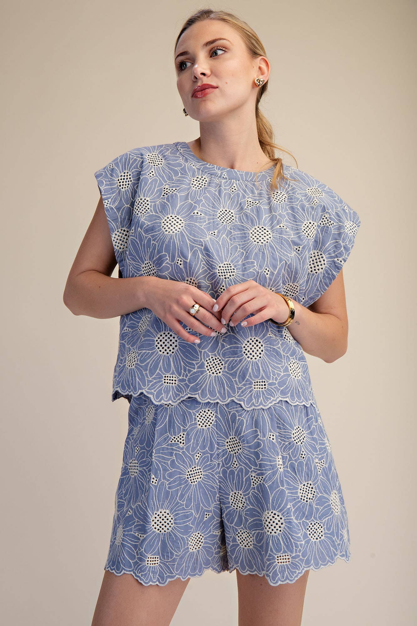 Sky Petal Embroidered Top