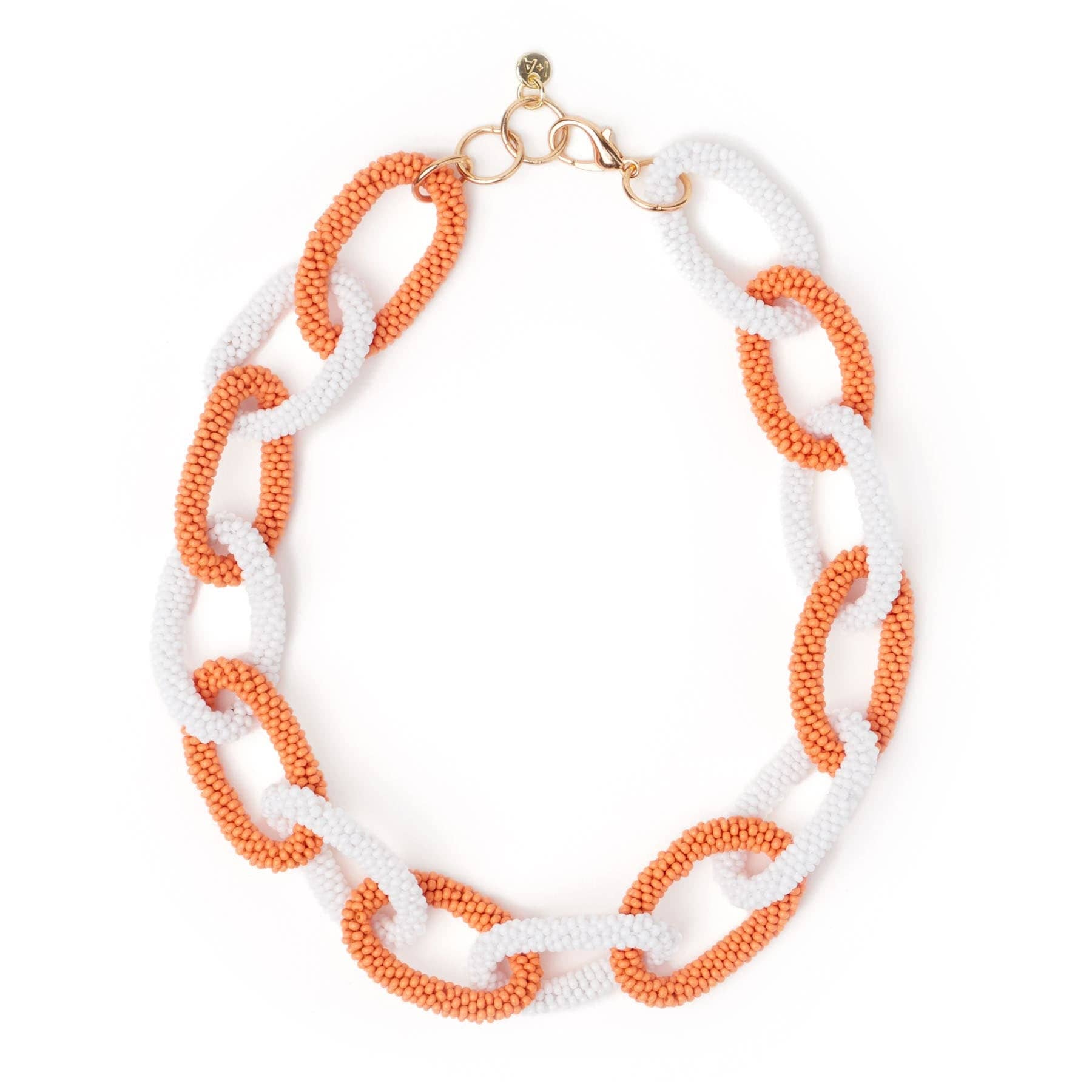 Game Day Chain Link Beaded Necklace-Orange/White