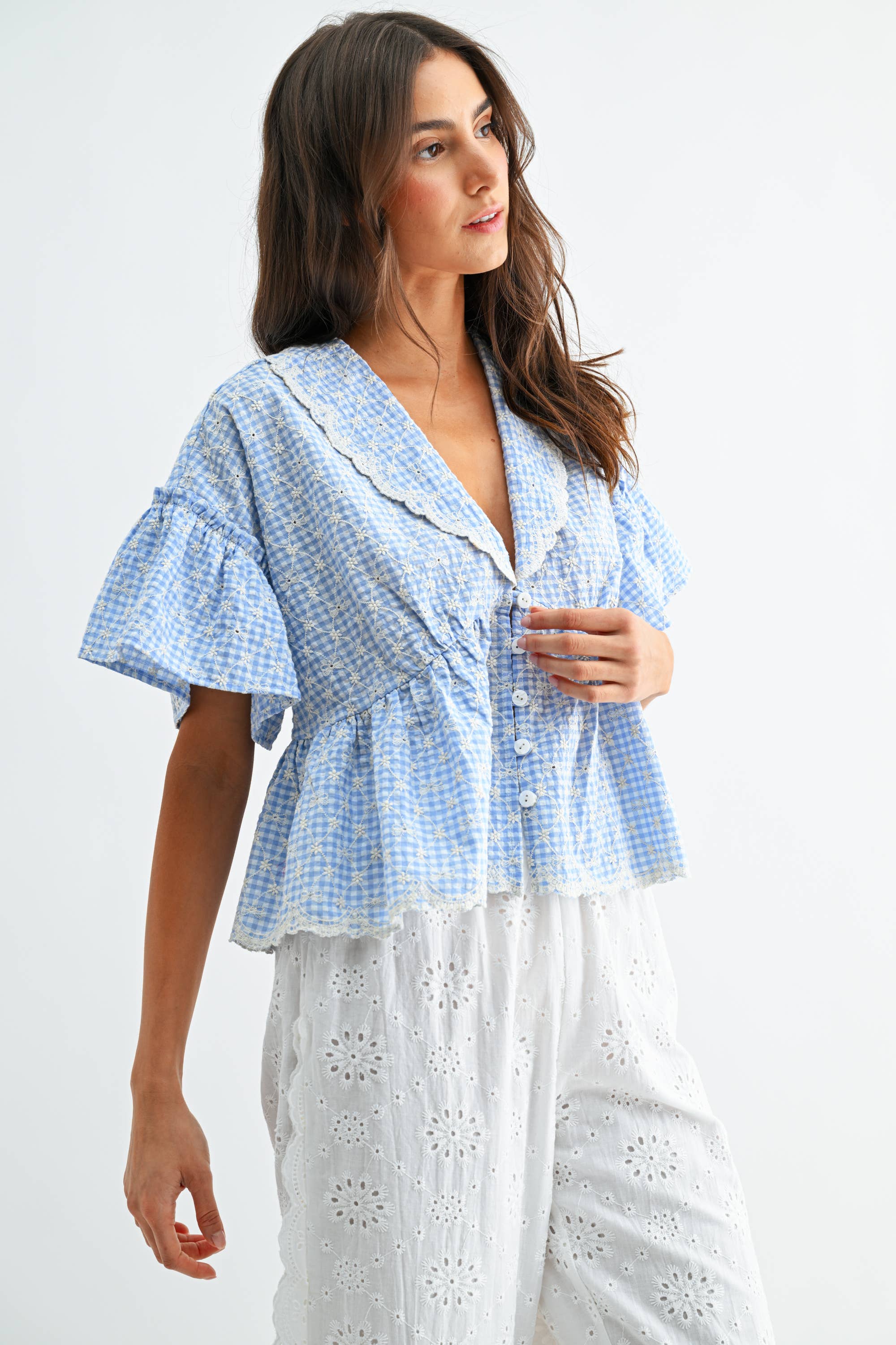 Daisy Gingham Embroidered Top