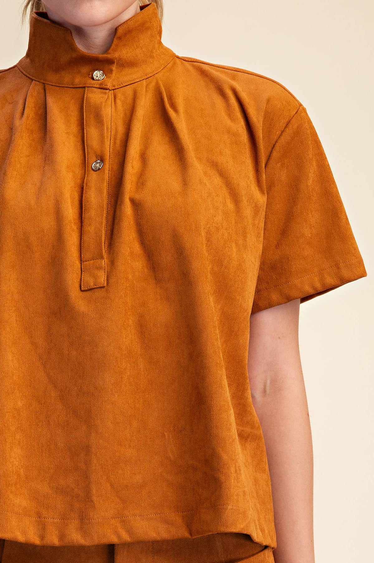 Lucille Stand Collar Top-Camel