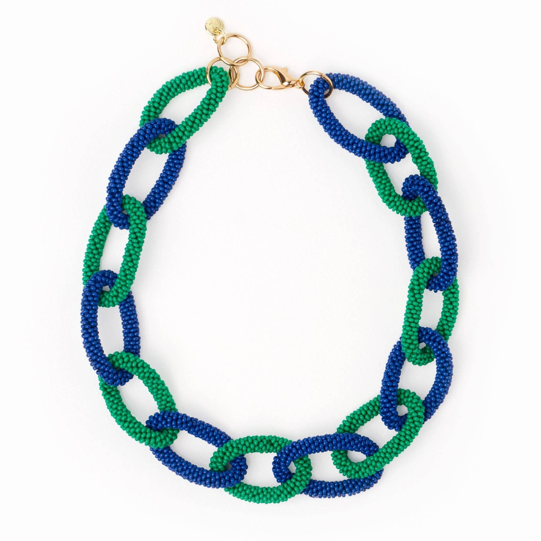 Game Day Chain Link Beaded Necklace-Blue/Green