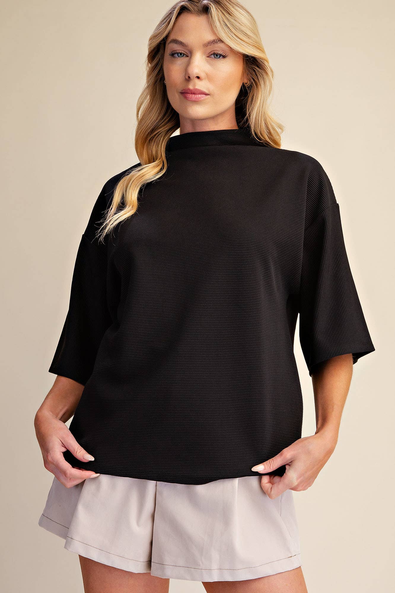 Old Mill Mock Neck Top-Black