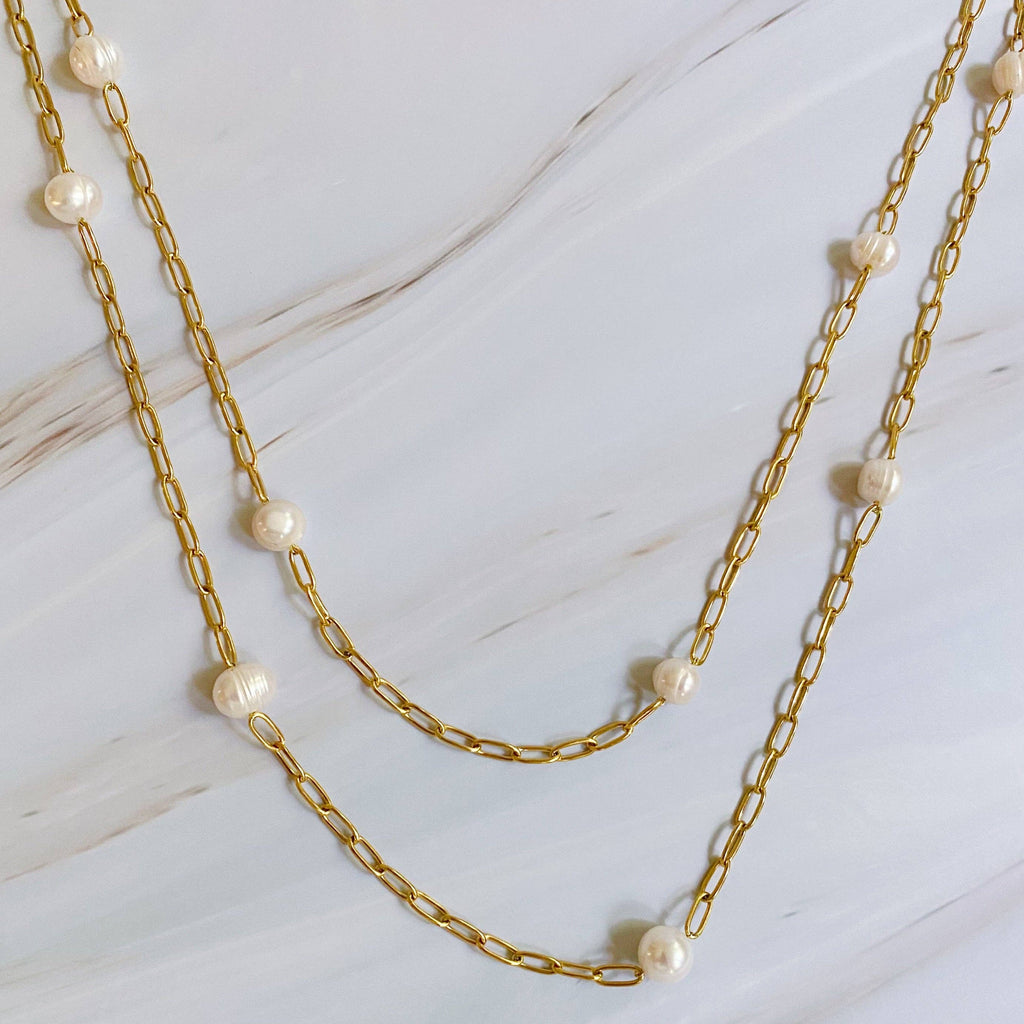 Freshwater Pearl Long Chain Necklace- Daily Elegance