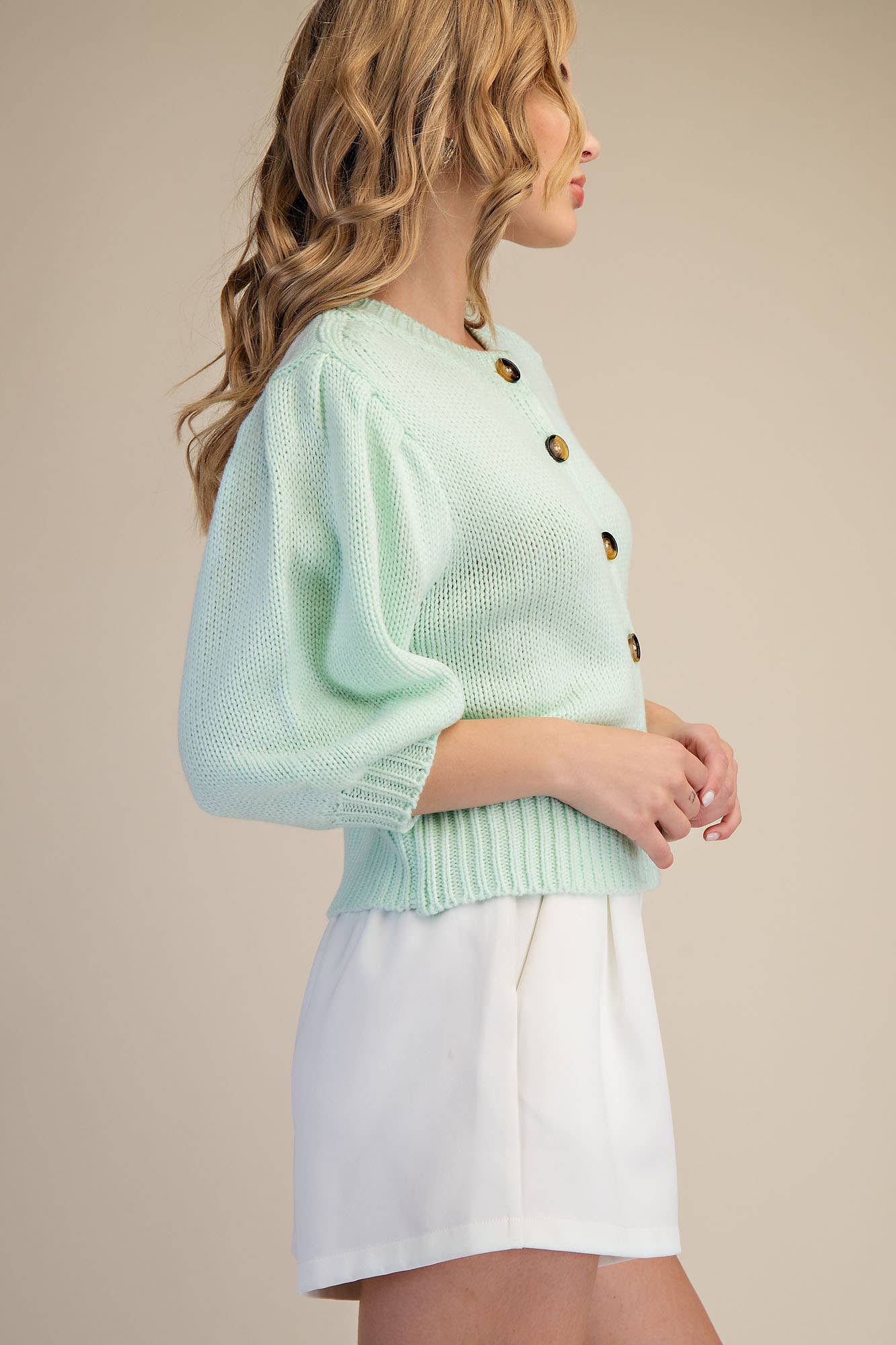Travel Plans Button Down Sweater-Mint