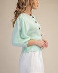 Travel Plans Button Down Sweater-Mint