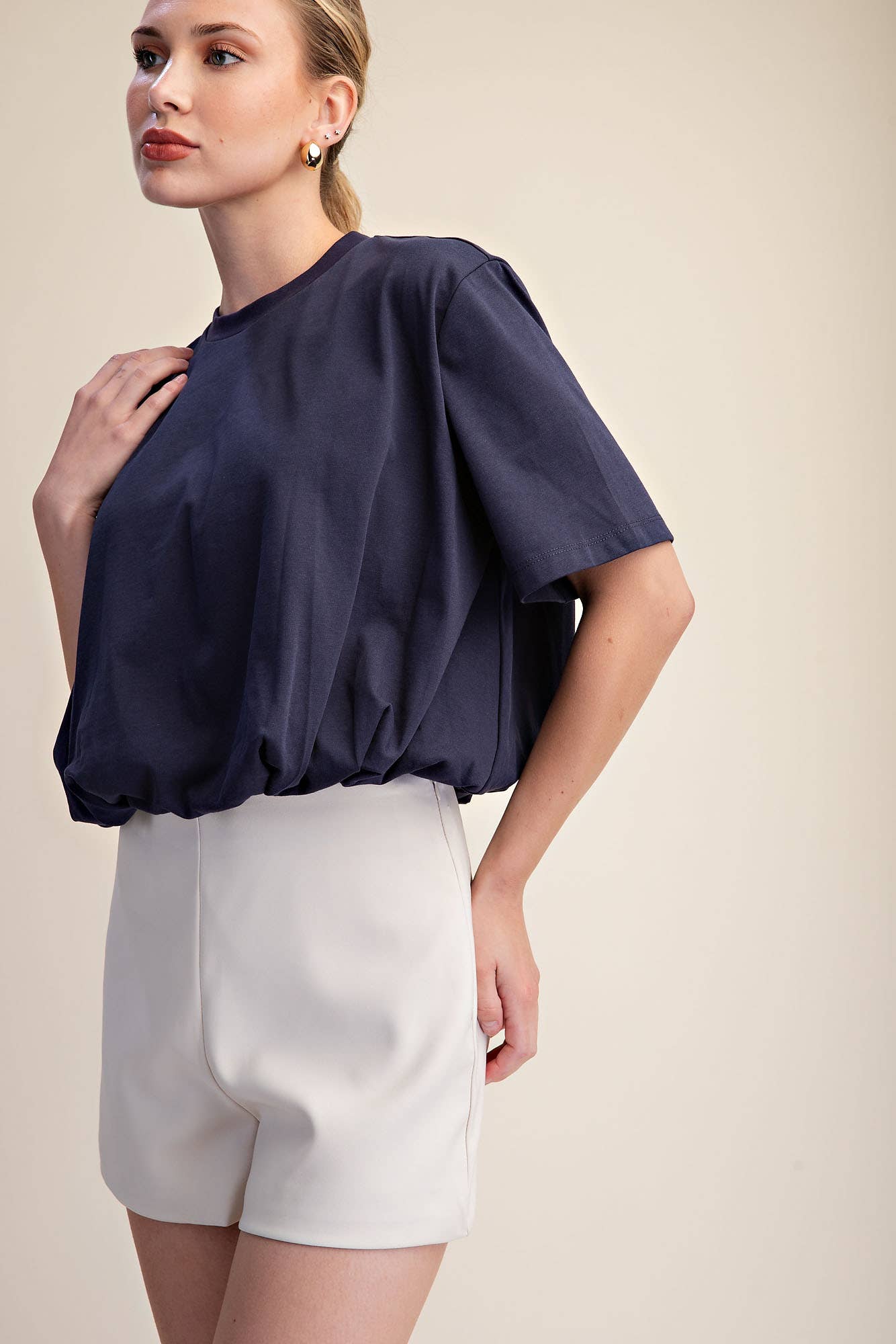 Genevieve Bubble Top-Navy