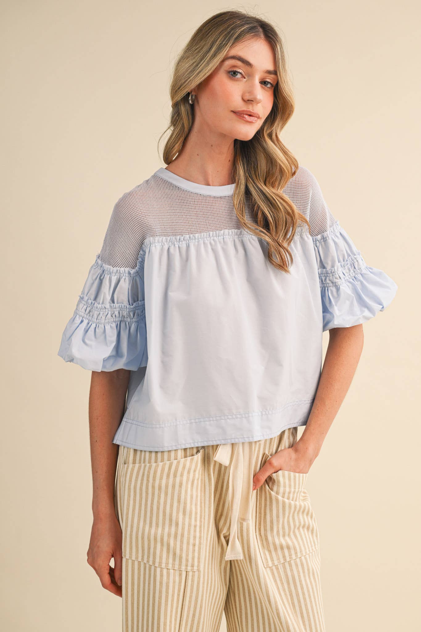 Sheer Romance Bubble Top-Sky Blue