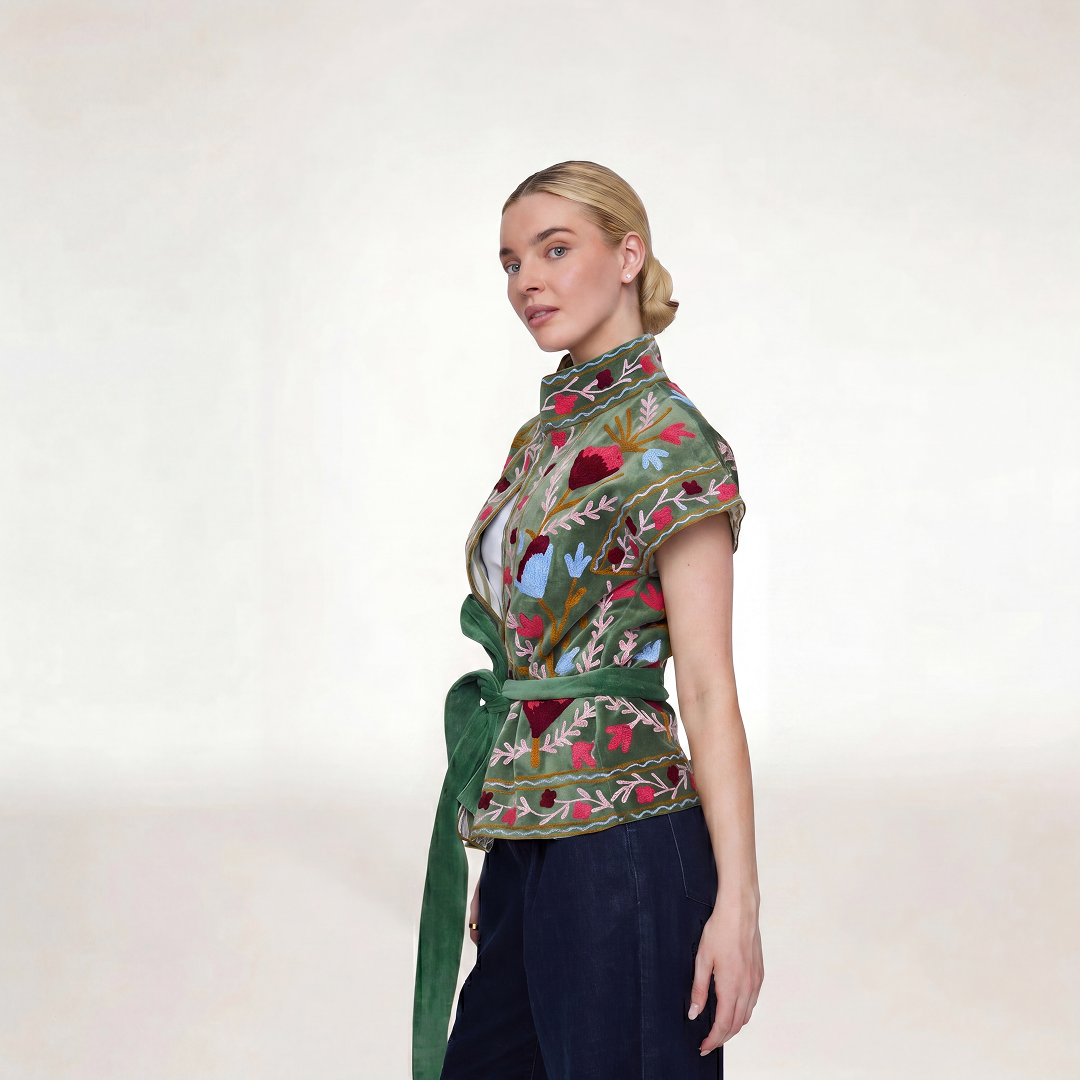 Rustic Retreat Velvet Jacket-Green
