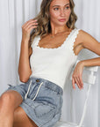 Lila Scallop Knit Top-Cream