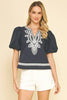Feeling Breezy Embroidered Top-Navy
