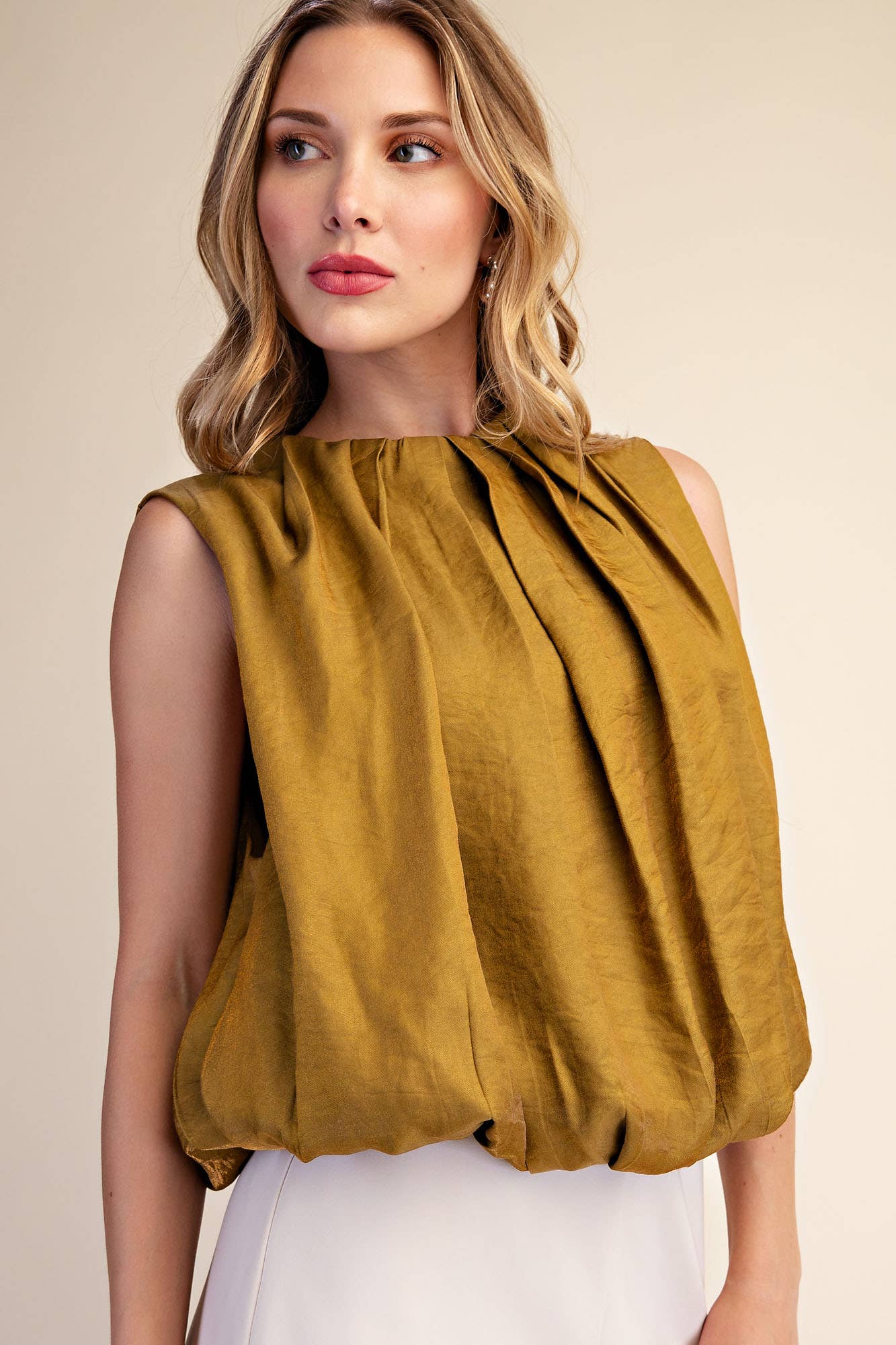 Estelle Pleated Balloon Top-Mustard