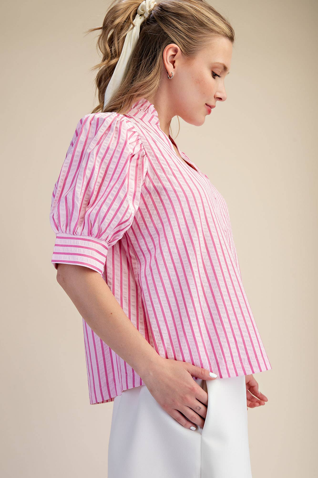 Sweetheart Puff Sleeve Top-Pink