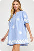 Sweet Flowers Embroidered Mini Dress-Chambray/White