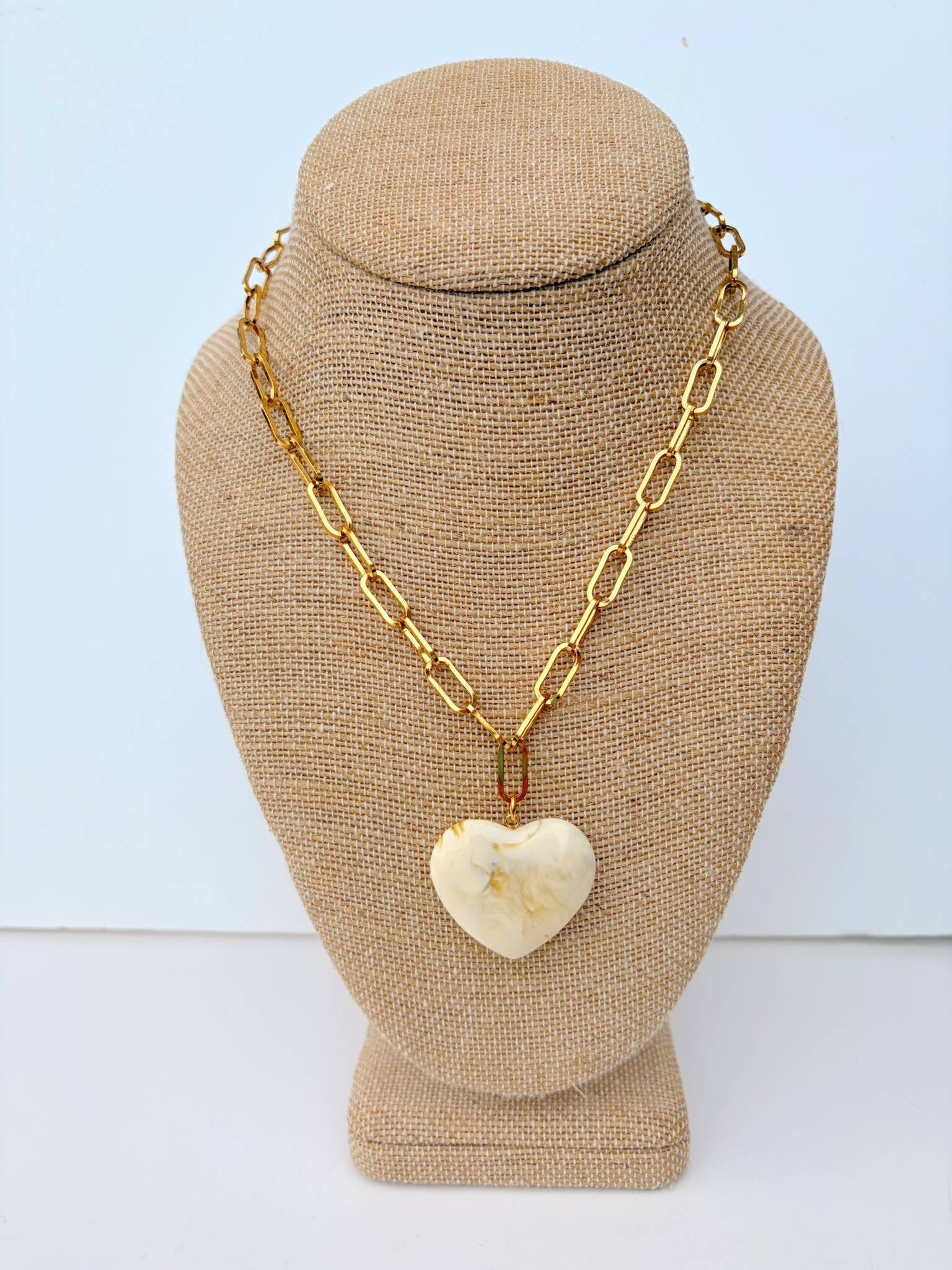 Gold Link White Heart Necklace