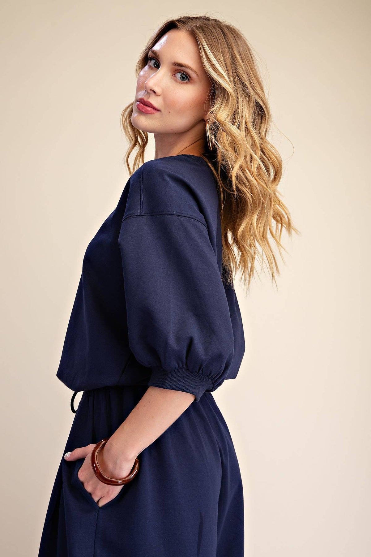 Eleanor Bubble Sleeve Sweatshirt-Navy