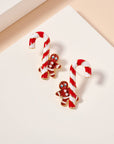 Candy Cane & Gingerbread Man Earrings- Red