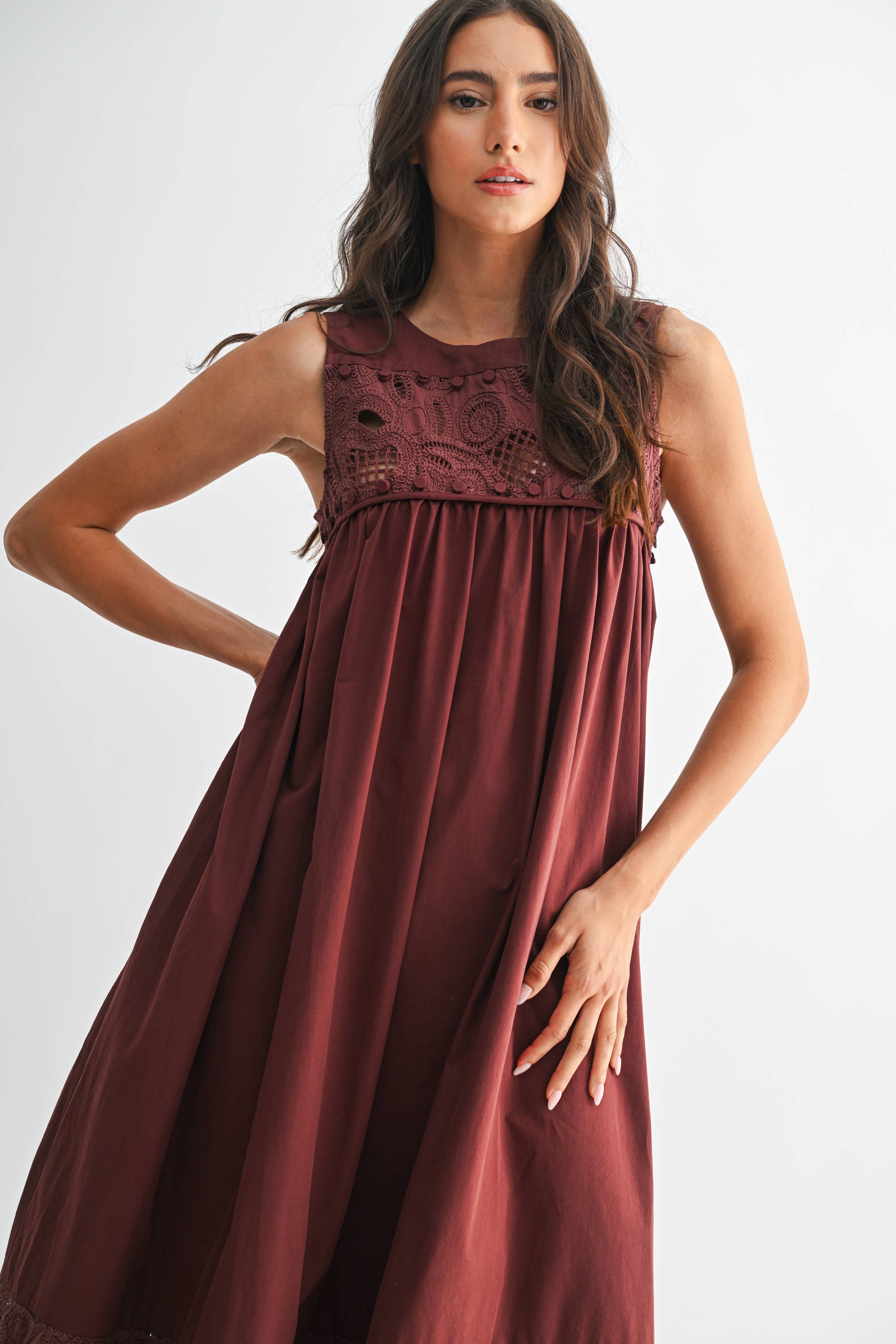 Desert Breeze Lace Maxi Dress-Chocolate